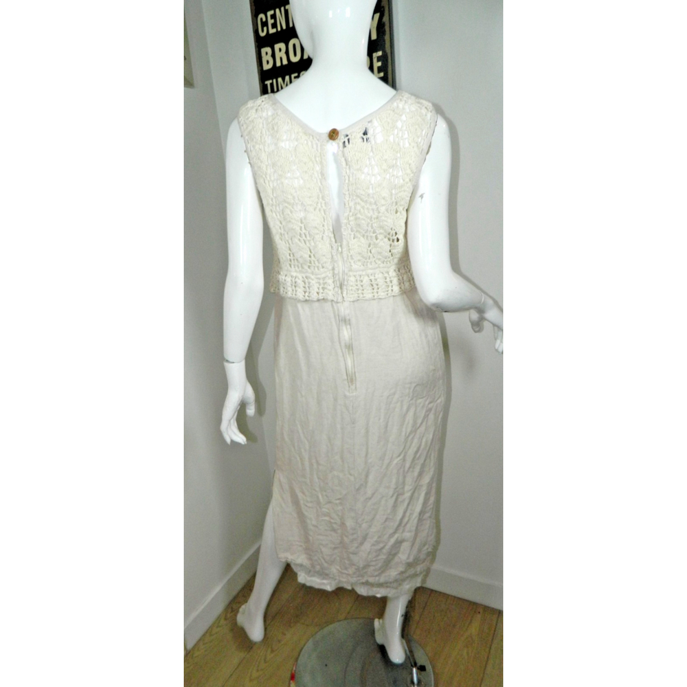 Jakelin Dress‎ Vintage Size Small Ivory Linen Crochet Midi - Picture 9 of 11